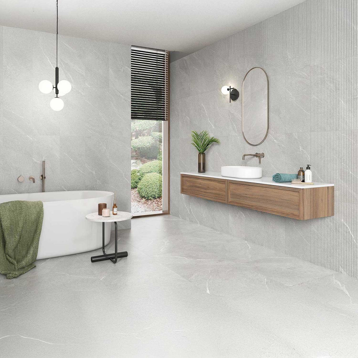 Stone Effect Light Grey Porcelain Tiles Natural Look 595x595mm (1014)
