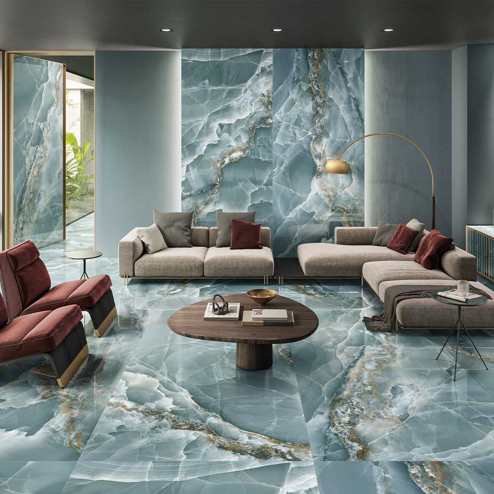 Green Marble Effect Large Format Onyx Porcelain Tiles (Matt)600x1200mm (1005)