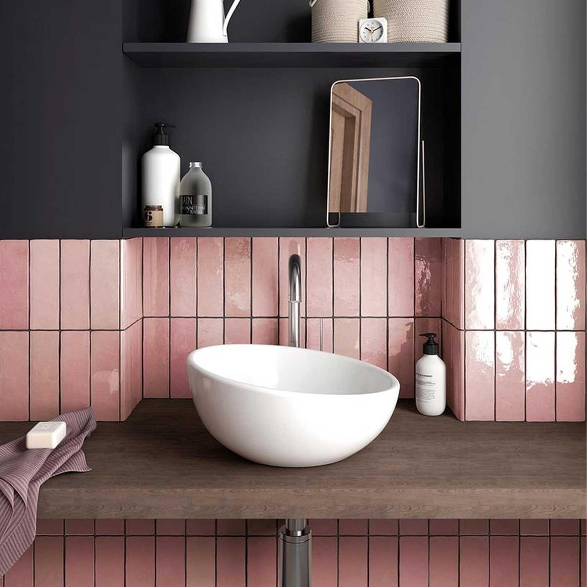 Pink Ceramic Wall Tile Gloss Subway Tiles 65x200mm (1008)